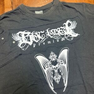 Black Label Premium T-Shirt Mens XL Black Gothic Skull Wing Graphic Tee